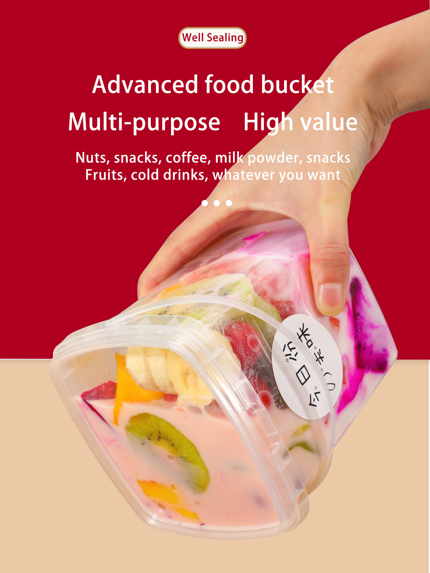 Bucket Clear Plastic Protein Tubs Puffs Food With PP Lid Customized Logo Packaging