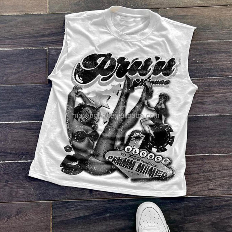 Custom Logo Silk Screen Print Sleeveless T Shirts for Men 100% Cotton Crew Neck Tank Tops
