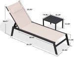 Outdoor Lounge Chair Set Aluminum Patio Chaise Lounger Side Table and Pillow