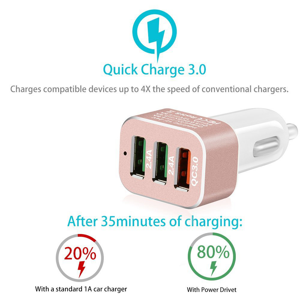 Quick Charger 3.0 42W USB 3 Ports Cell Phone Car Charger