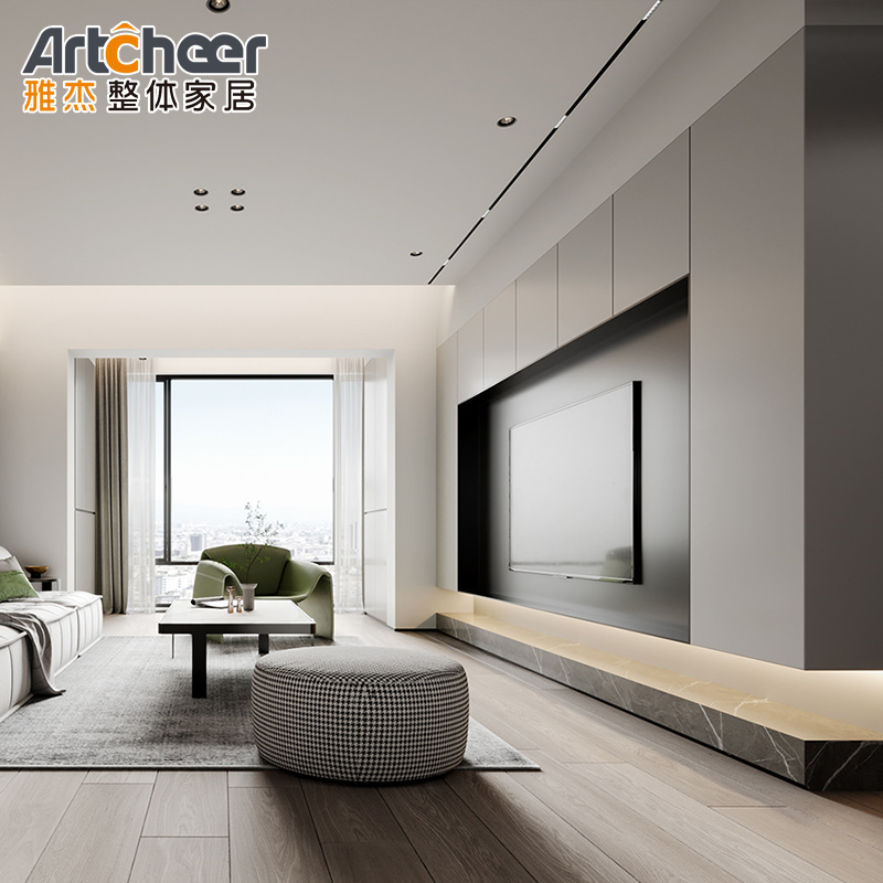 Specific TV Stand Wall Mounted Design in Modern Grey Finish with E0 Material Grade