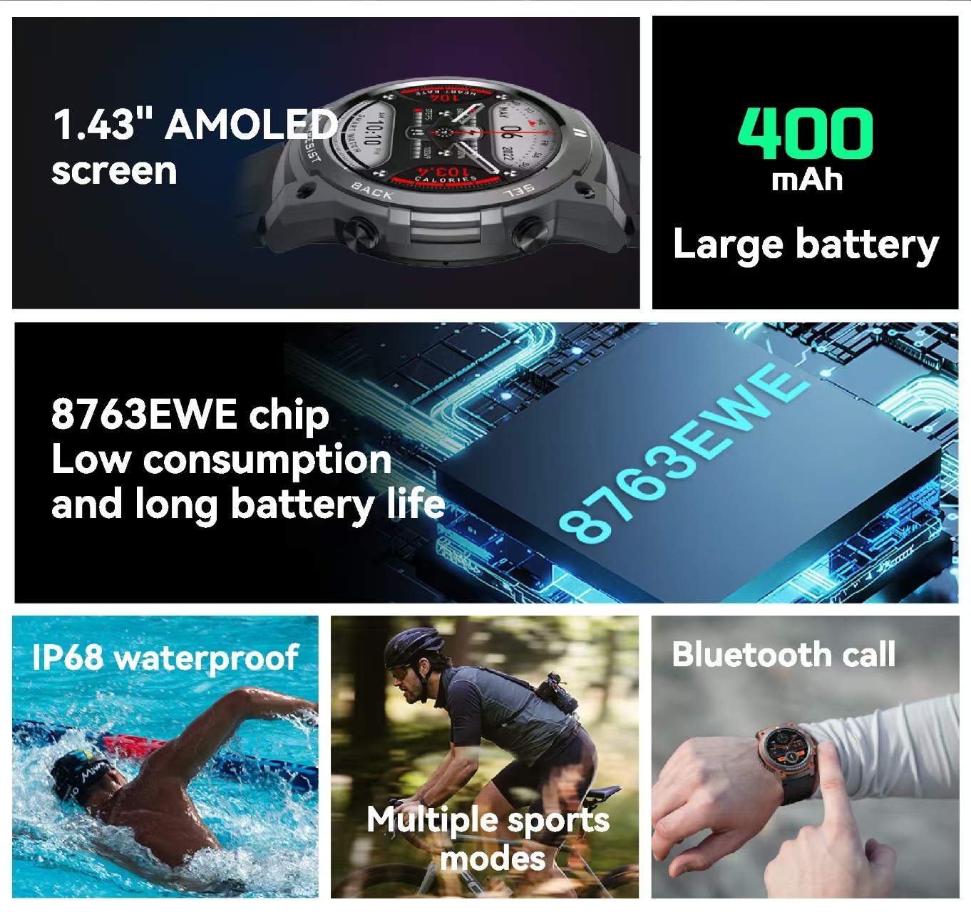 DM55 Men Smart Watch 1.43 Inch Amoled Screen Smartwatch IP68 Waterproof OEM Logo Custom