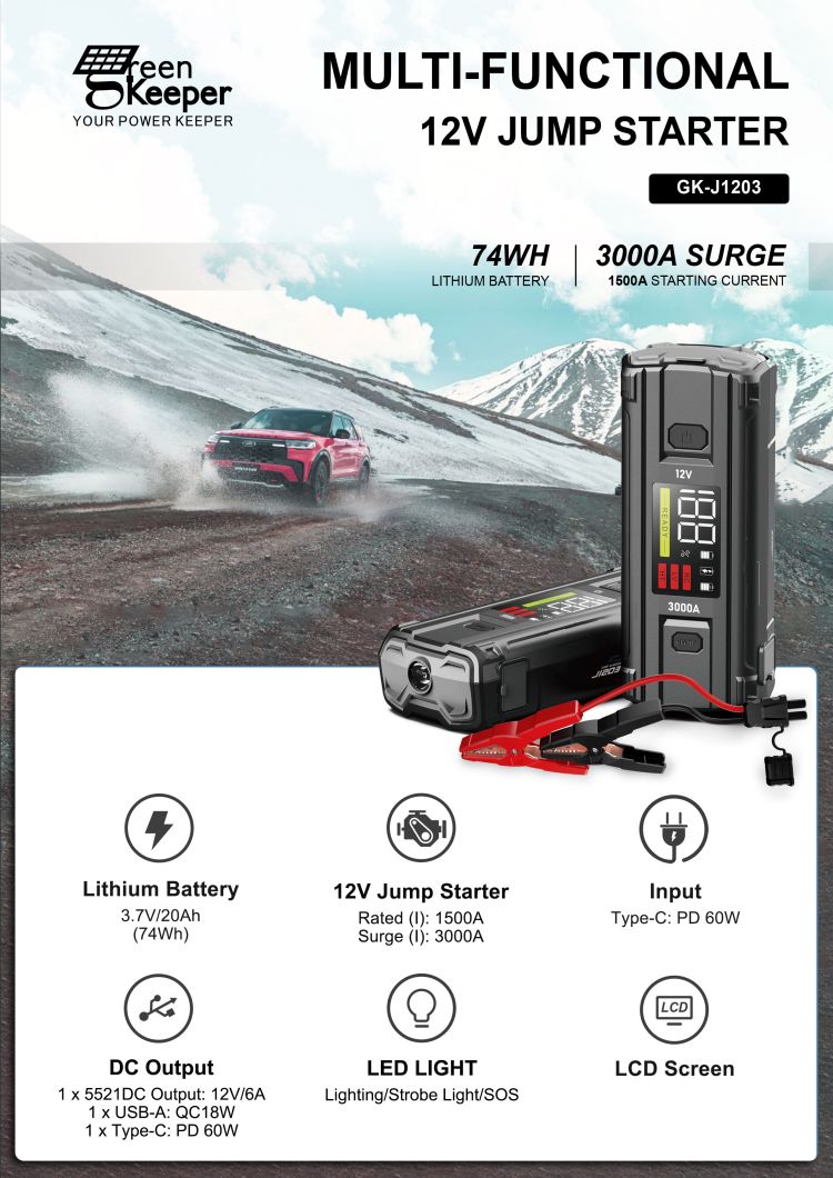 LCD Screen Function UltraSafe 12V 24V 3000A Battery Booster Pack For Car Jump Starter