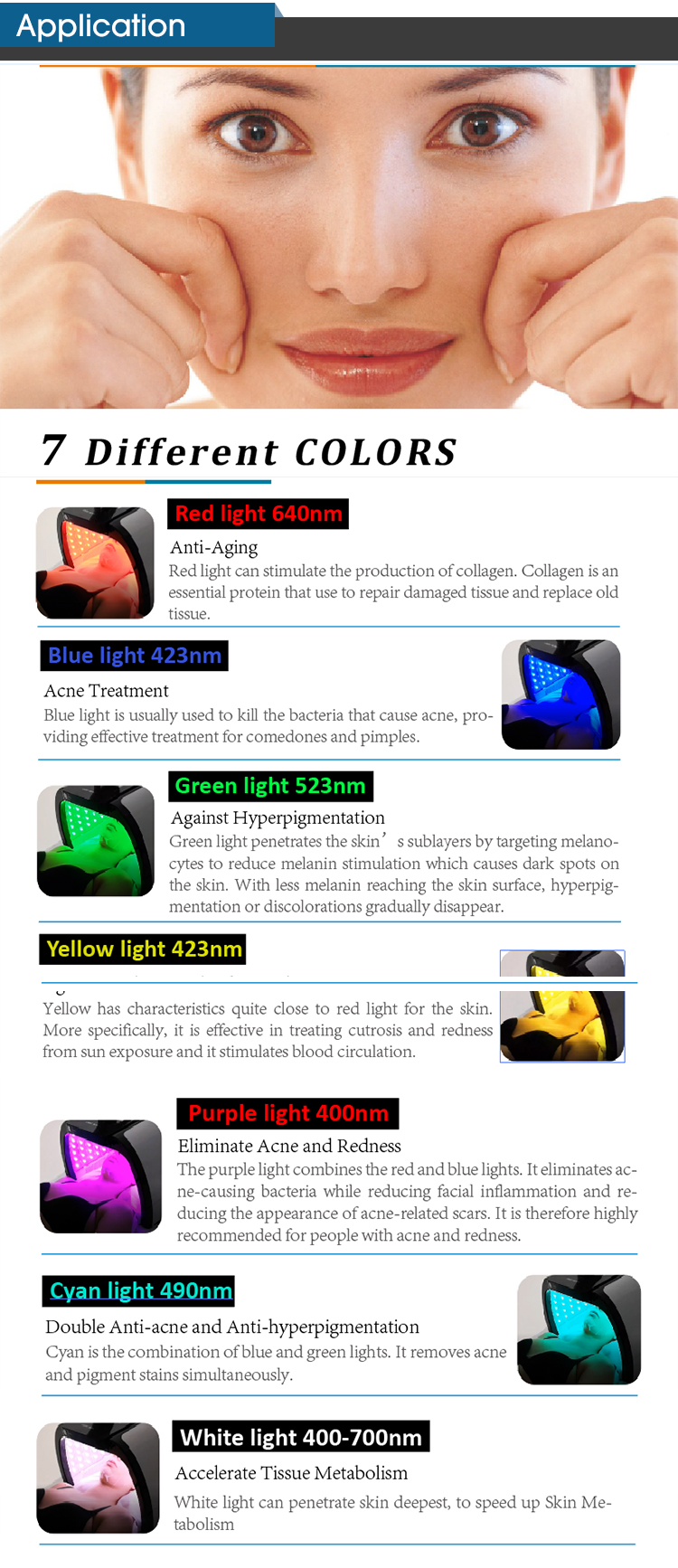 Color Changing Skin Rejuvenation Machine LED PDT Machine ISO9001