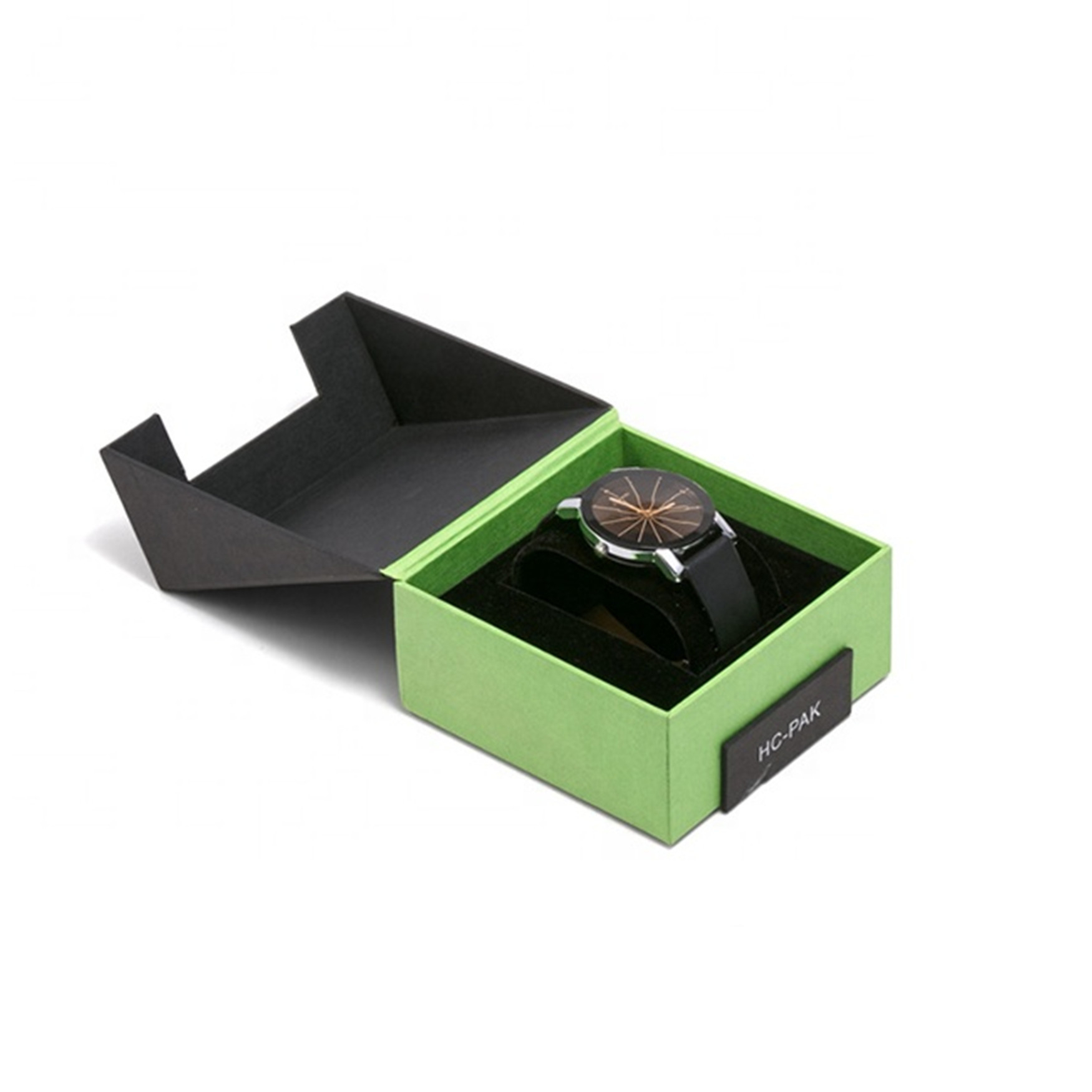 Green And Black Custom Jewelry Packaging / Special Shape Watch Storage Box