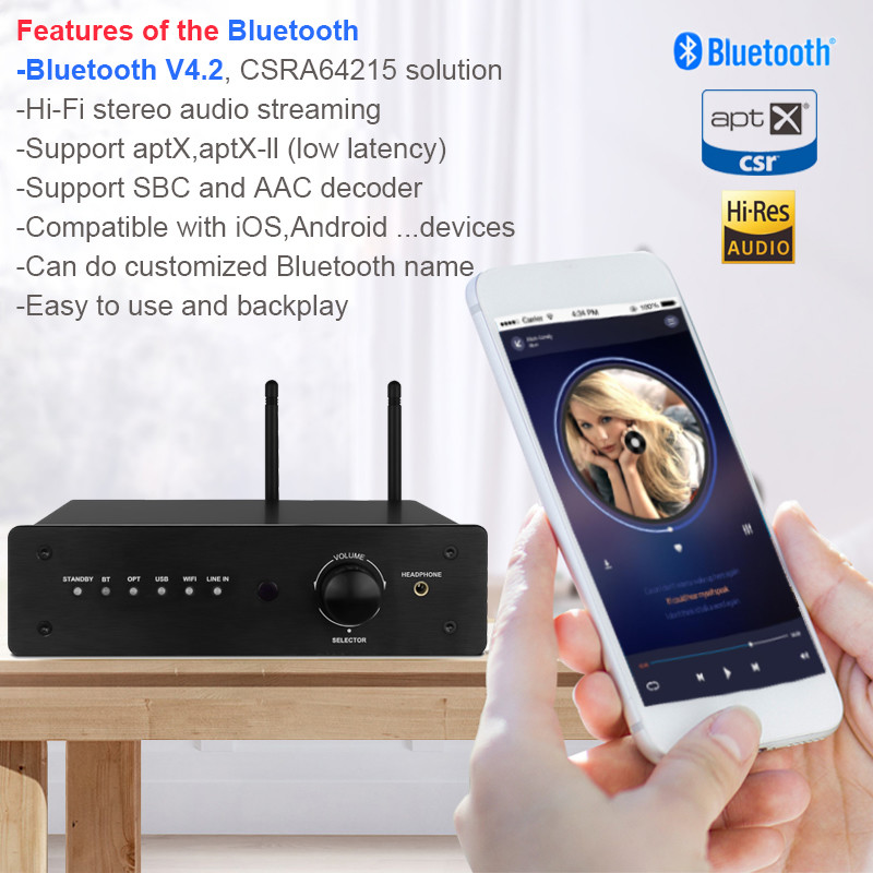 Multi Room Audio Streamer Amplifier Hi Fi Audio Streaming Integrated 2.1 Channel Amp For Home Speakers