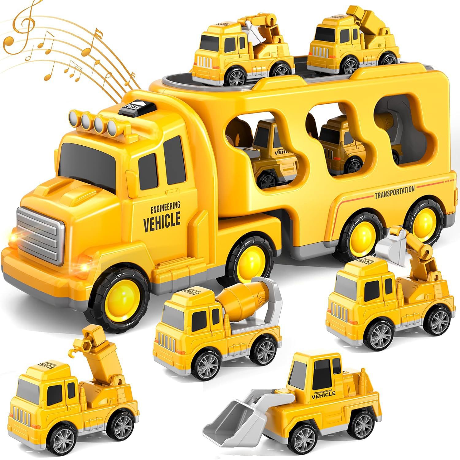 Friction Power Vehicle Toy Carrier Transport Trucks Car Set for Toddlers Age 2-4 Years