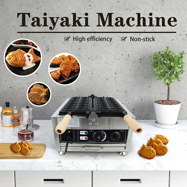 14PCS Japanese Fish Shaped Taiyaki Maker Electric Mini Waffle Cone Baker for 220V