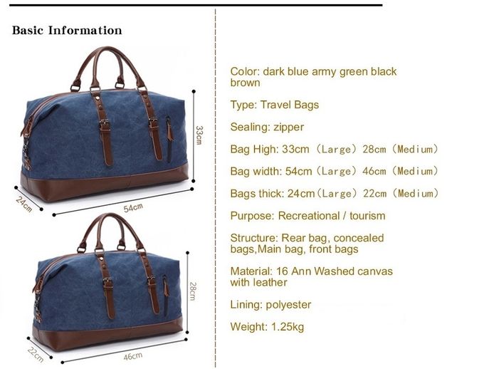 Casual Coffee Men'S Leather Canvas Travel Duffel Bags