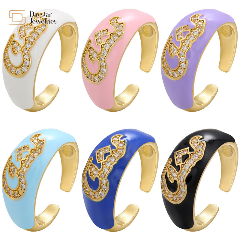 Custom Diamond Chunky Letter Rings Zircon Name Colorful Enamel Rings