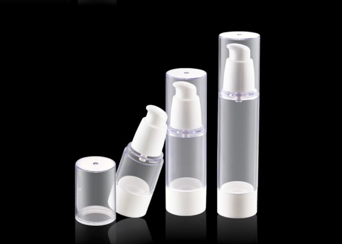 Matte Silver Acrylic Cosmetic Airless Bottle , 1oz 3oz Gold Lotion Pump Spray Bottle