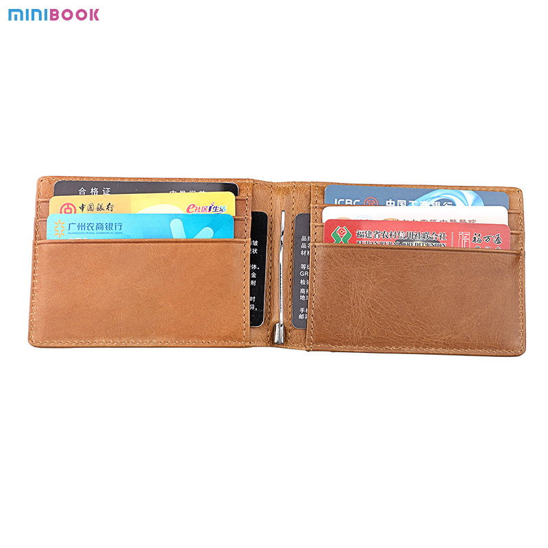 Men's Genuine Leather Money Clip Wallet with RFID Protection and Slim Bifold Design