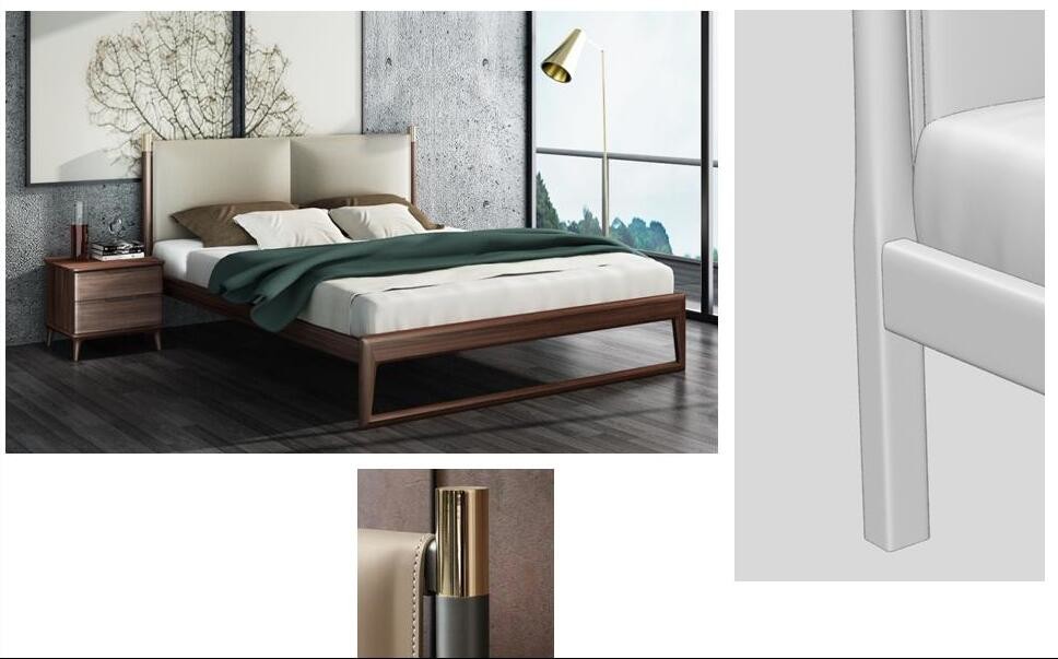 2017 New design of Fabric Upholstered headboard Bed by Walnut wood frame for Fashion Apartment bedroom furniture use