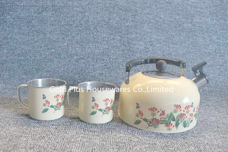 Kitchen Gadgets Stainless Steel Whistling Tea Kettle Flower Painting With Bakelite Handle
