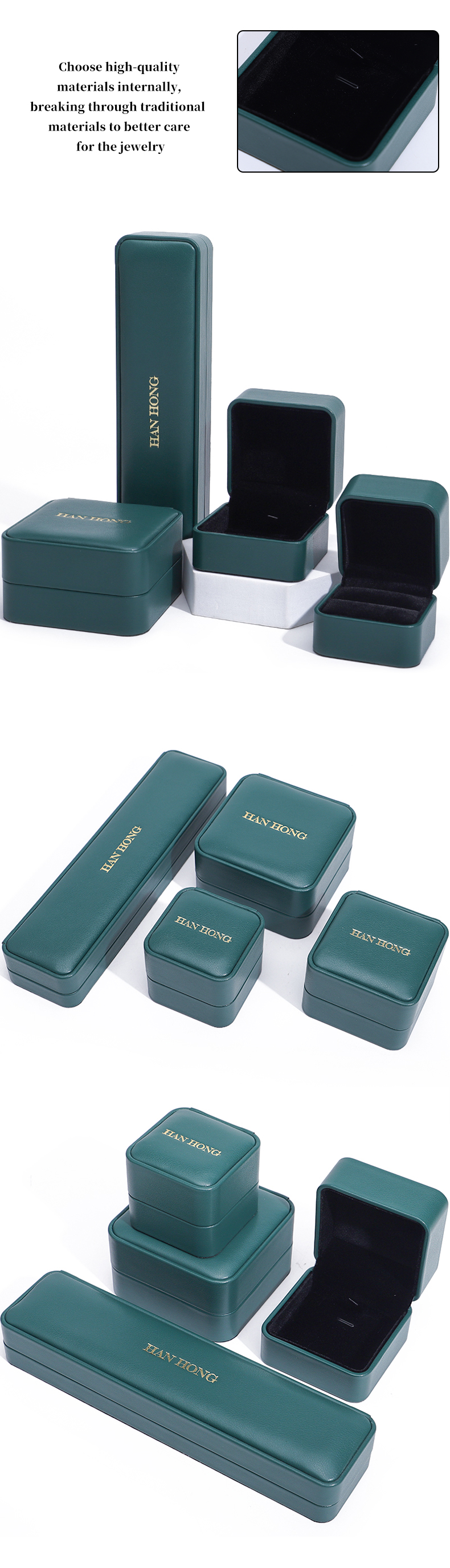 Dark Green PU Leather Jewelry Storage Box Luxury Custom Jewellery Box Packaging