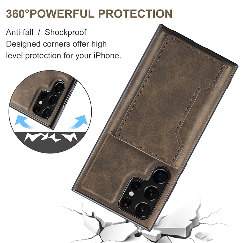 NO Private Mold PU Leather Magnetic Card Pocket Case for Samsung Galaxy S22 S23 Ultra