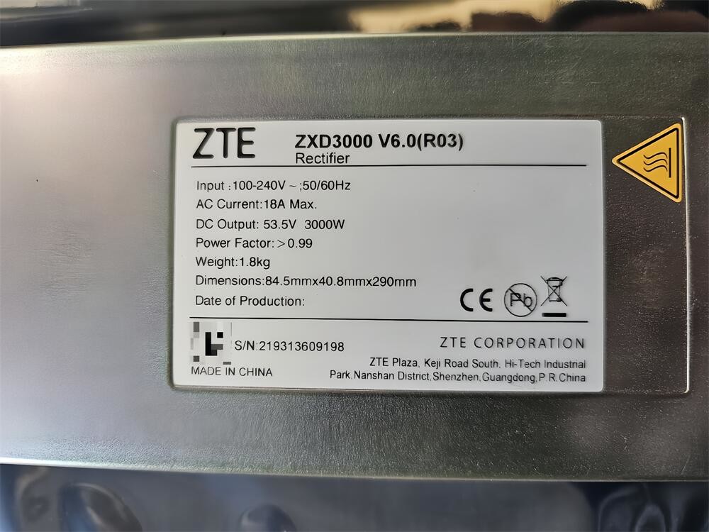ZXD3000 V6.0 R03 ZTE Rectifier Module 3000W 50A AC Current 18A Max 110 - 240V Input