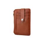 Women Brown Leather Business Card Holder Debossed Logo With Zip Pocket