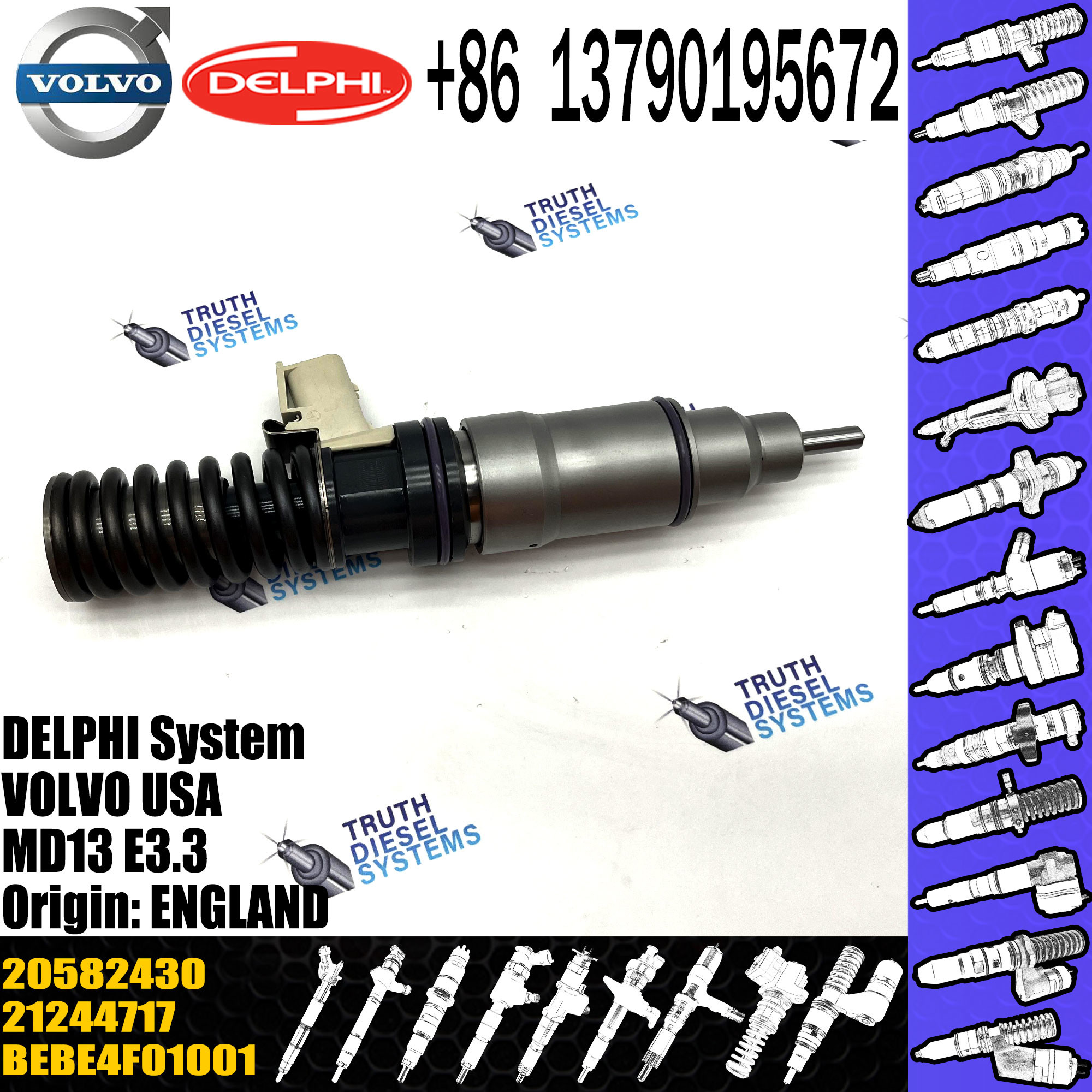 High Quality Diesel Engine Fuel Common Rail Injector 20965224 20582430 For VOL MD13 US07 20977565