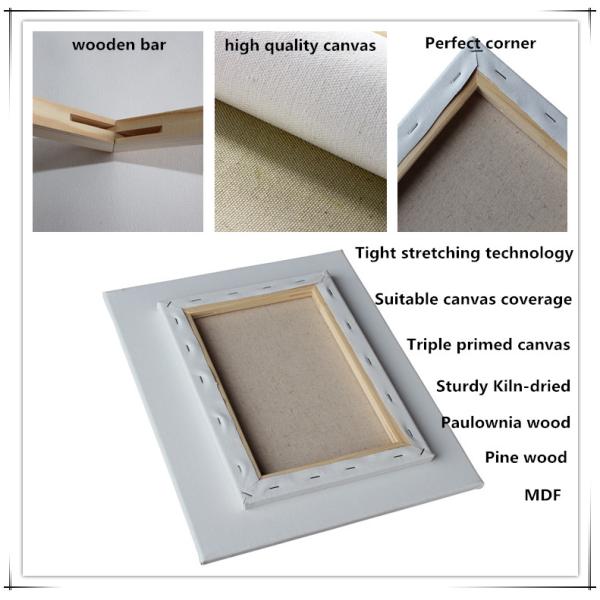 Blank White Stretched Canvas with Pine Wood Frame and Waterproof 280g Cotton Linen for Acrylic Oil Painting