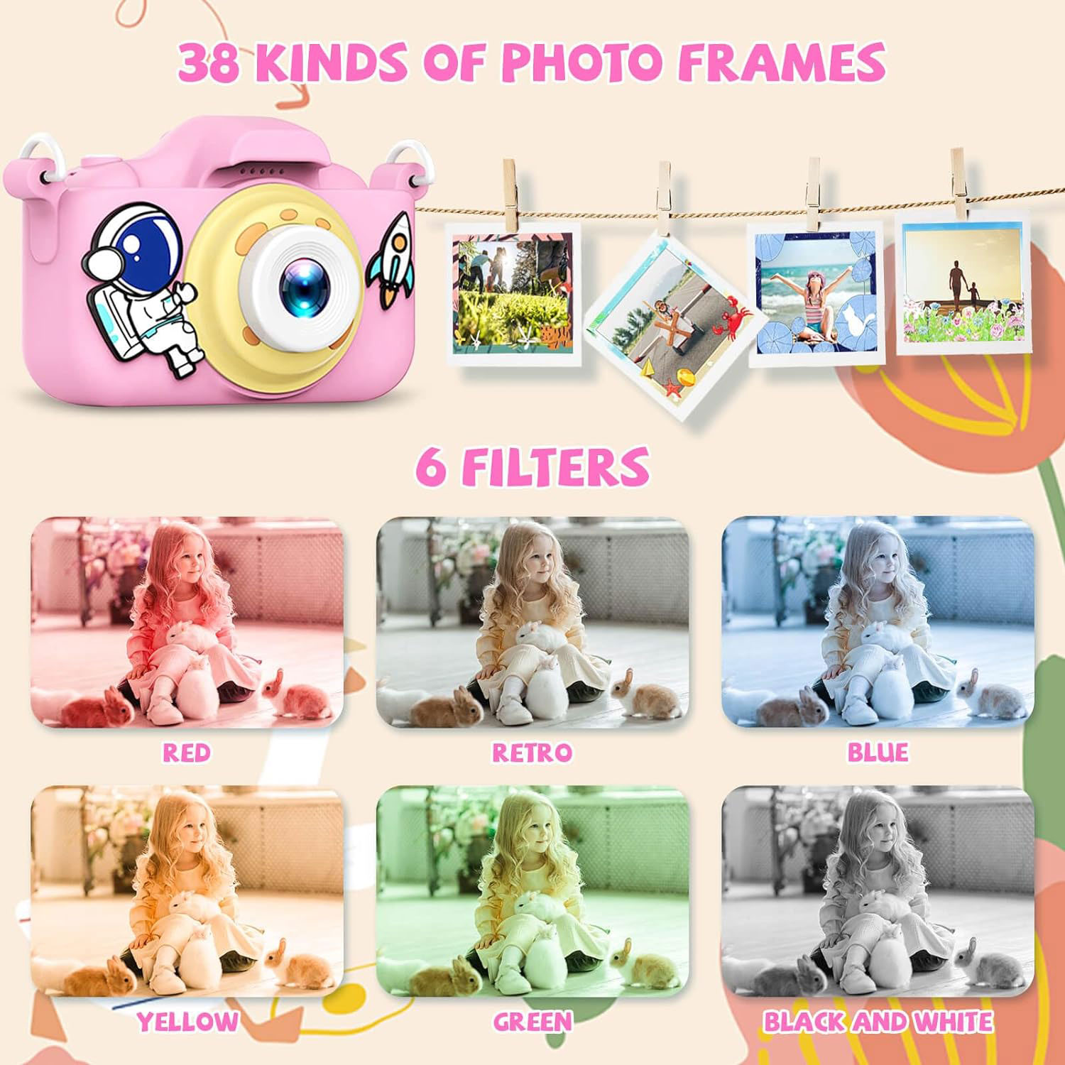 32GB SD Card Included Children Camera Portable Selfie Toy Camera for Kids 3-12 Years