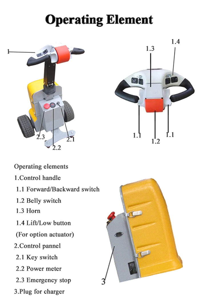 1 Ton 1.5 Ton Walkie Electric Tow Tractor 6km/H Travel Speed Electromagnetic Brake