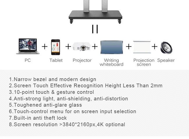 Android ROM 32G 65'' Touch Display Interactive Meeting Room Screens Black