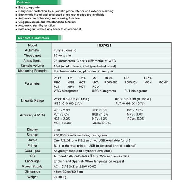 Hematology Analyzer Machine Auto Cleaning Probe For Whole Blood Prediluted Mode