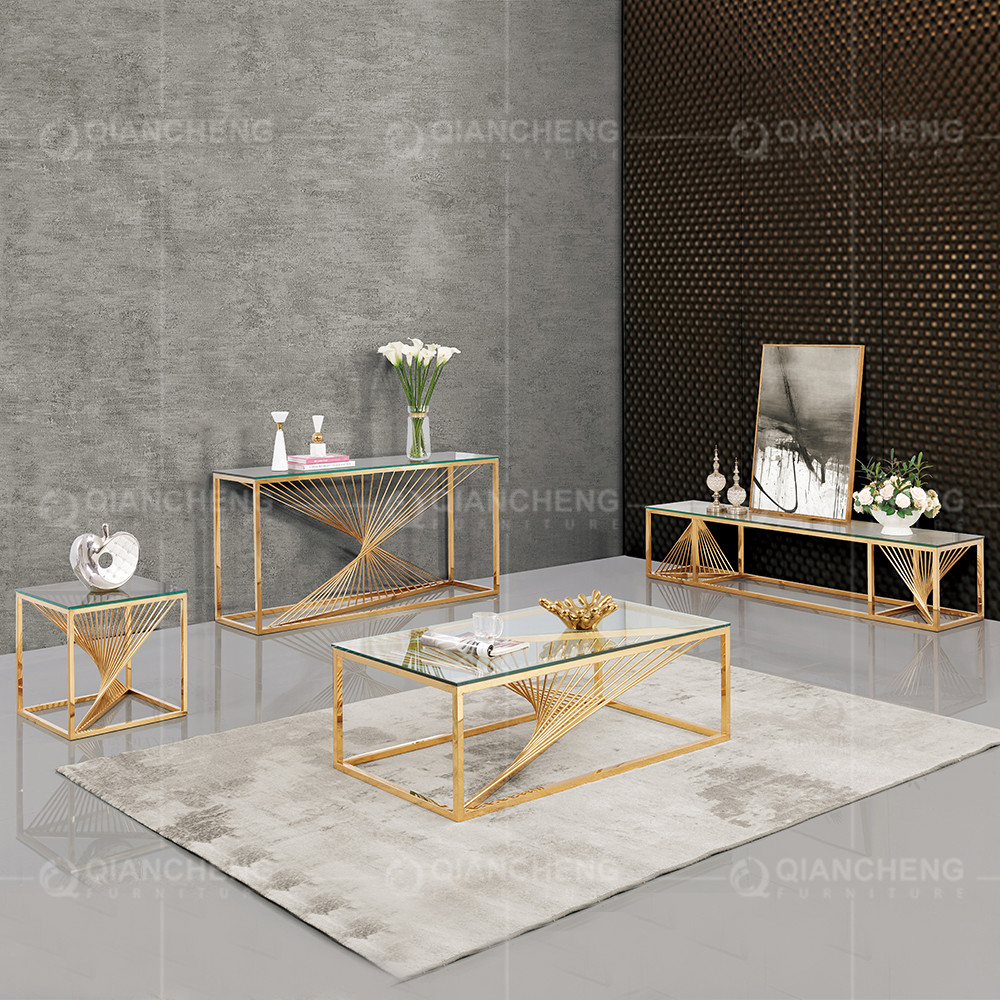 Gold Silver OEM Stainless Steel TV Stand With 12mm Tempered Glass