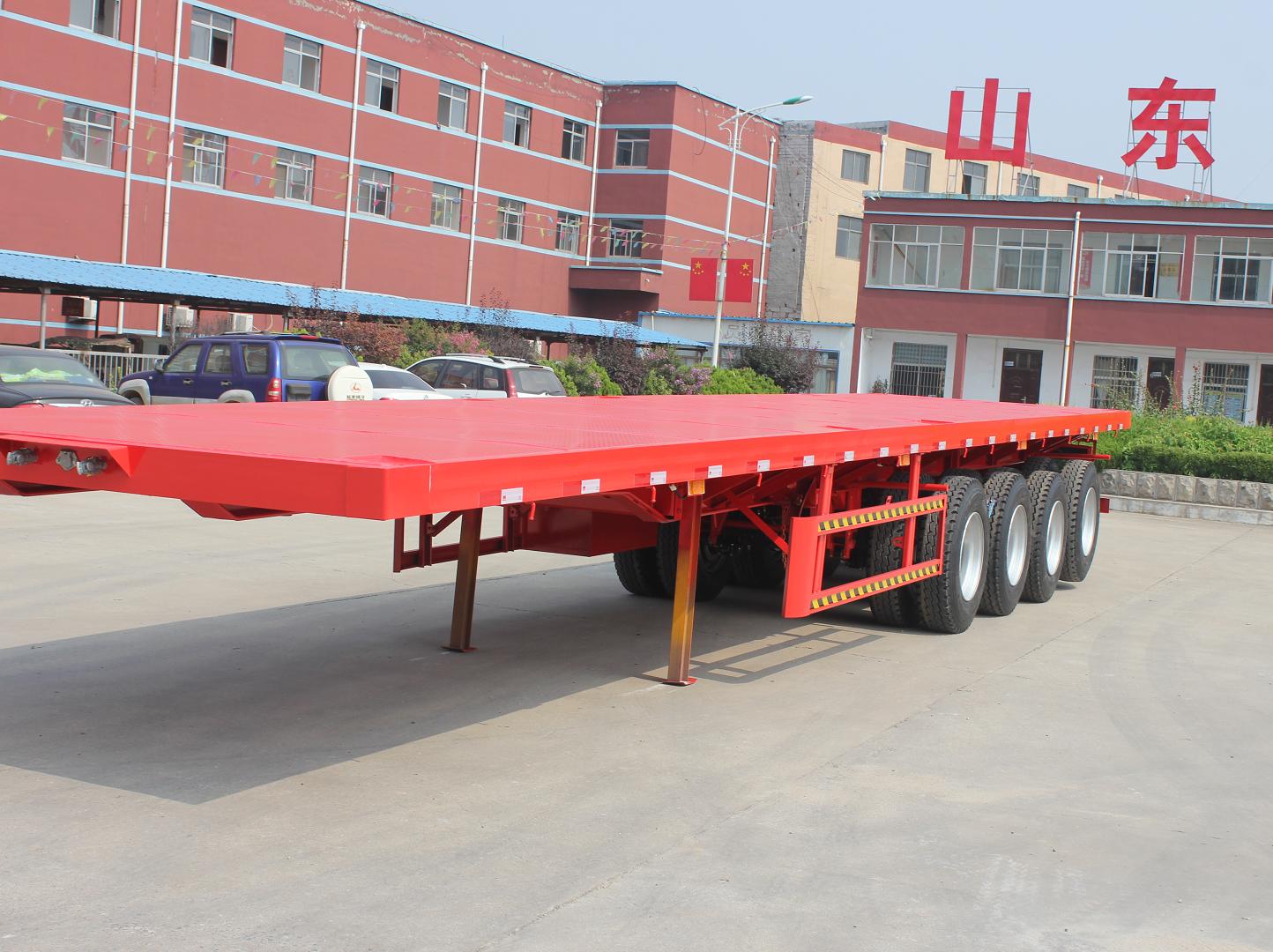 Japan Market Semi Truck Flatbed Trailer with 80T Max Payload and Hydraulic Ladder
