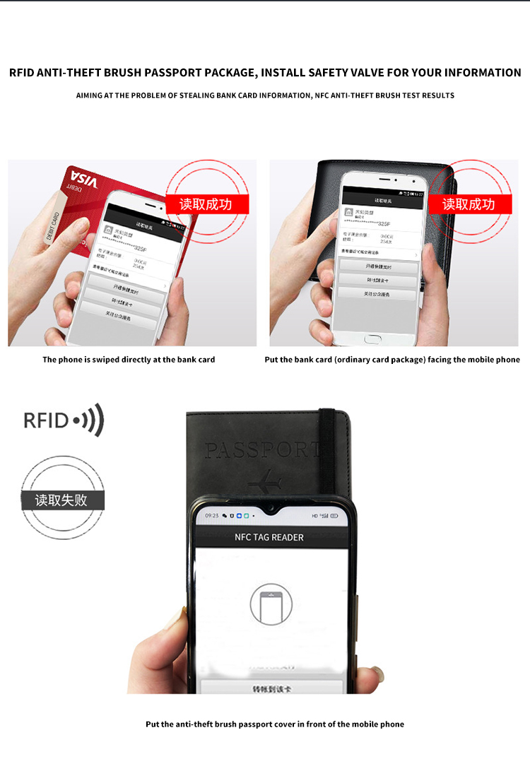 Open Pattern Type Combo Passport Holder Travel Wallet RFID Blocking PU Leather Case Cover with Clear Window