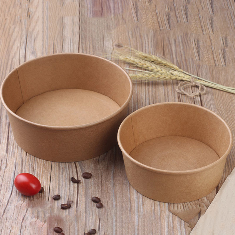 Disposable Kraft Paper Bowls Takeaway Packaging Meal Bowl Customized LOGO