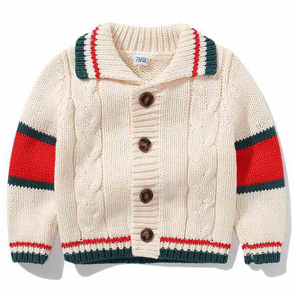 Children's Cable knitted Stripe heavy knitting kids sweater cardigan