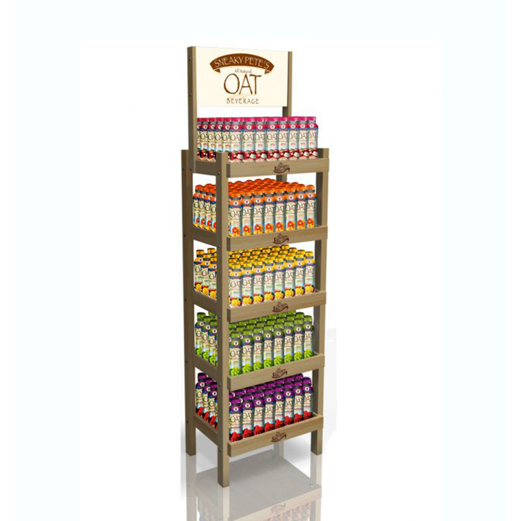 4 Layer Wine Display Stand Beer Store Display Standing Wooden Floorstanding