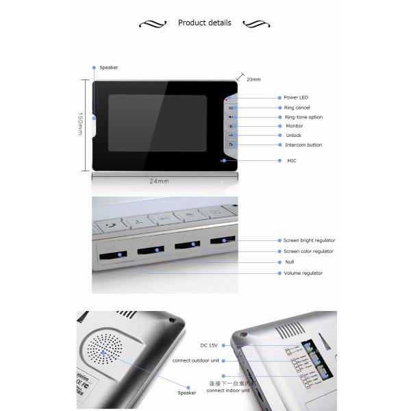 Waterproof CMOS Camera and AC100~240V Power color video door phone 7 inch CK-105