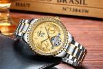 Chronograph Luxury Mechanical Watches Gold Dial 30M Daily Waterproof
