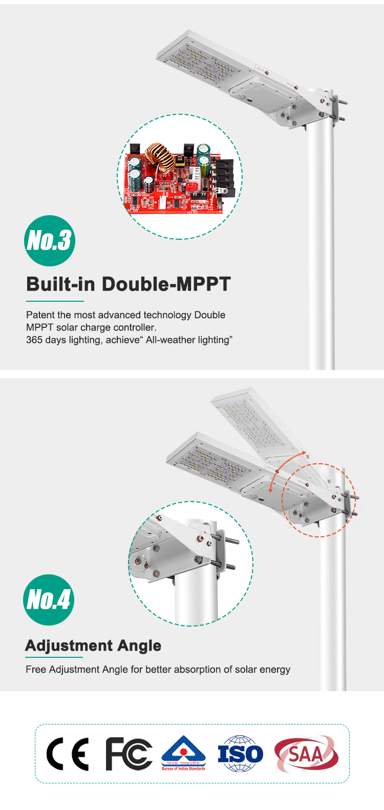 95 Ra High Lumen Solar Led Street Light Lamp 15W 30W All In One Outdoor Waterproof