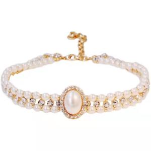 China Double Row Pearl And Rhinestone Necklace Inlaid Crystal Diamond OEM ODM wholesale