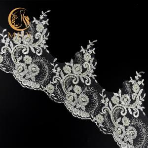 China Embroided Beaded Lace Trim Polyester 140cm Width With Metal Thread wholesale