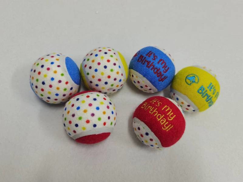 Dog Happy Birthday Tennis Ball 3 Pack Bright Colorful Squeak Ball Chew Toy