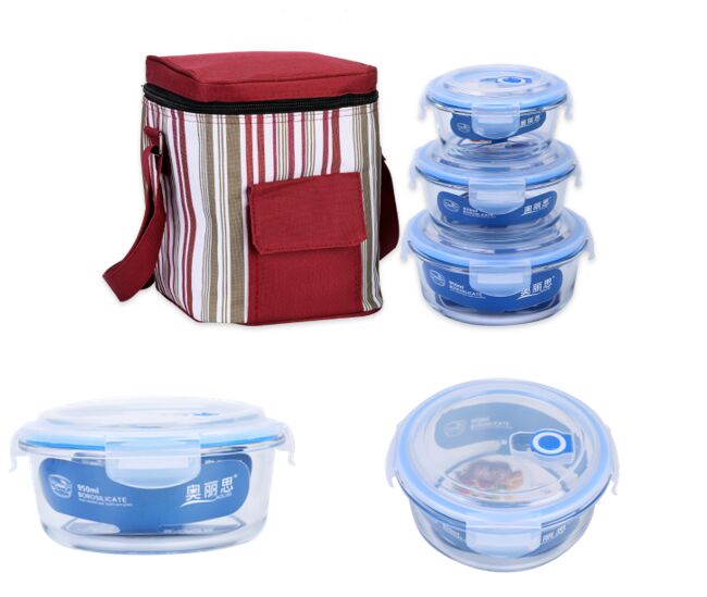 Borosilicate Pressed Glass Lunch Boxes With Locking Lids
