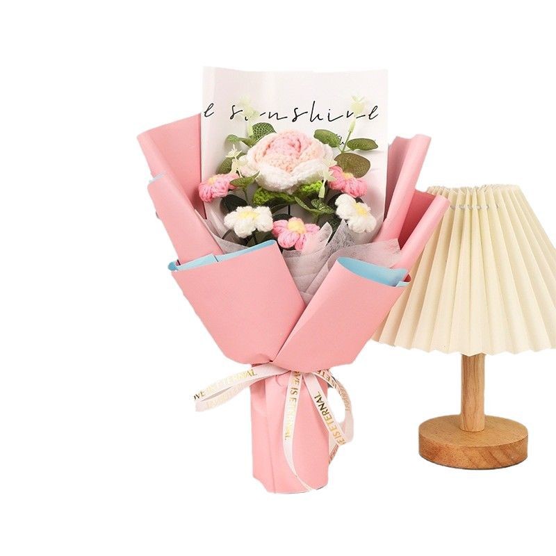 Sunflower and Rose Handmade Knitted Yarn Flower Bouquet Perfect Gift for Valentine's Day Women's Day and Mother's Day