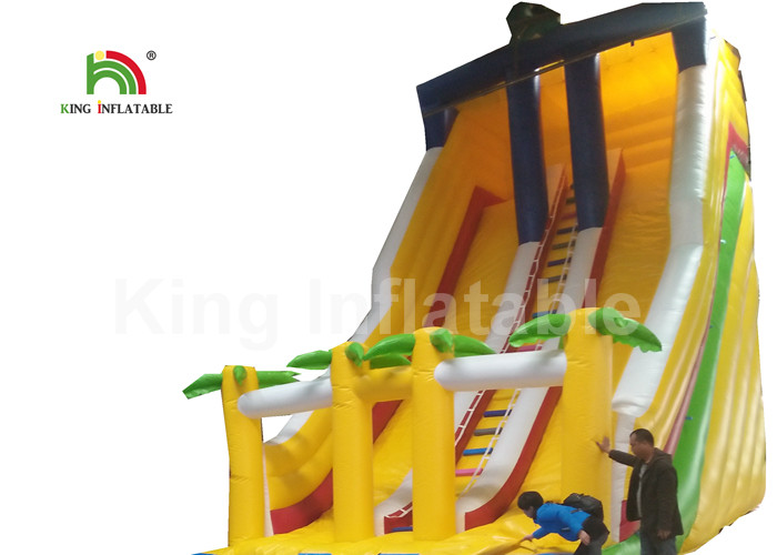 Dual Lane Yellow 32.81ft Backyard Water Slides For Adults With Coconut Tree And Pool