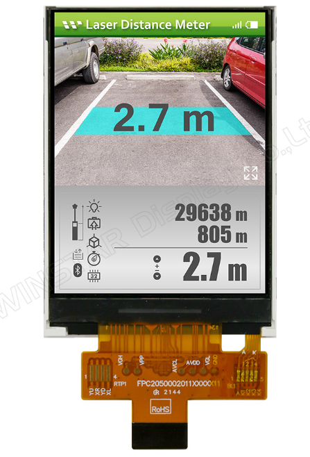 2.4 Inch IPS TFT LCD Display with 300 Nit Brightness 800:1 Contrast Ratio and -20~70℃ Operating Temperature