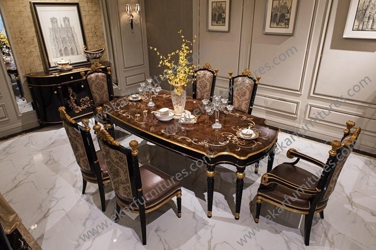 Antique Europe Style wooden furniture diningroom sets table chairs buffet cabinet TN-028N
