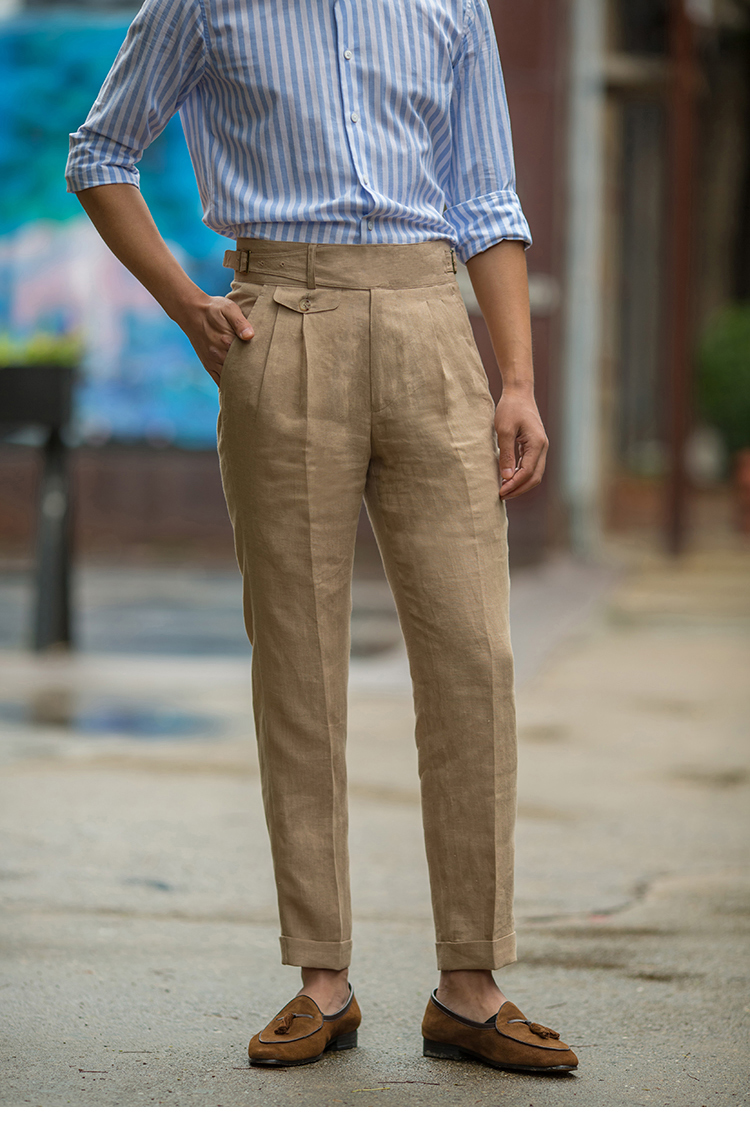 Men's Pants Cropped Pants Waisted Summer Style Linen Thin Casual Suit Trousers Woven