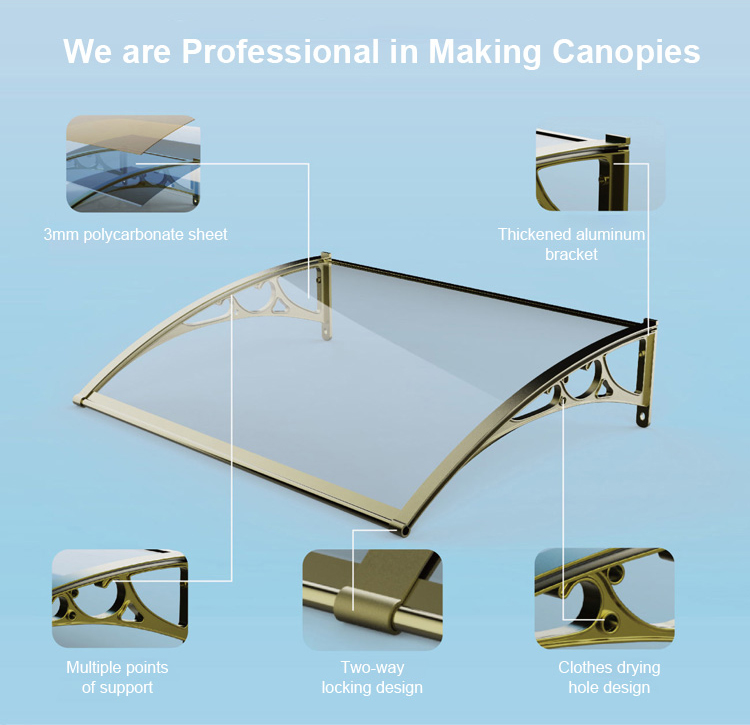 Waterproof Polycarbonate Canopy Awning Anti UV Polycarbonate Sheet Awning