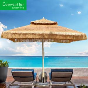 China Large Windproof Hawaiian Parasol Wooden Colored Steel Pole Tiki Thatch Beach Outdoor Balcony Umbrella for Leisure Facilities wholesale