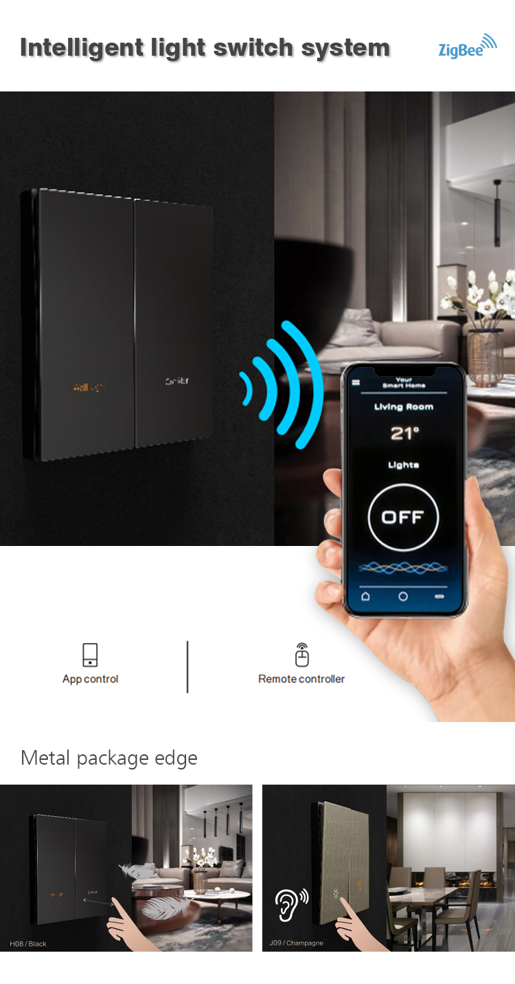 Aluminum Zigbee Smart Switch , Wireless Control Tuya Zigbee Switch