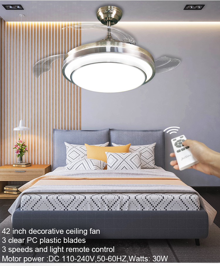 42" Hidden Blades Remote Control LED Ceiling Fan Light for Modern Decor in 3000-6000k